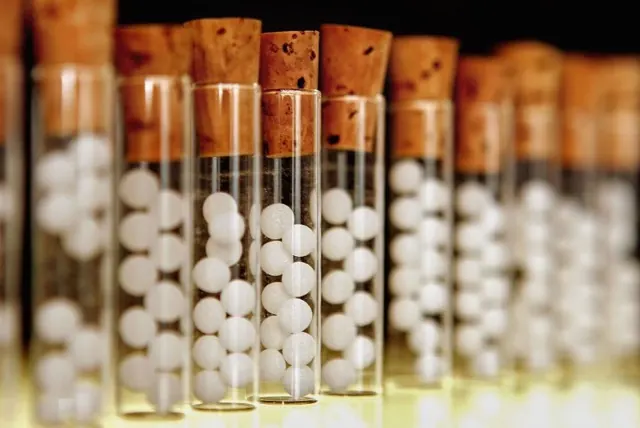 Glass vials of homeopathic pellets
